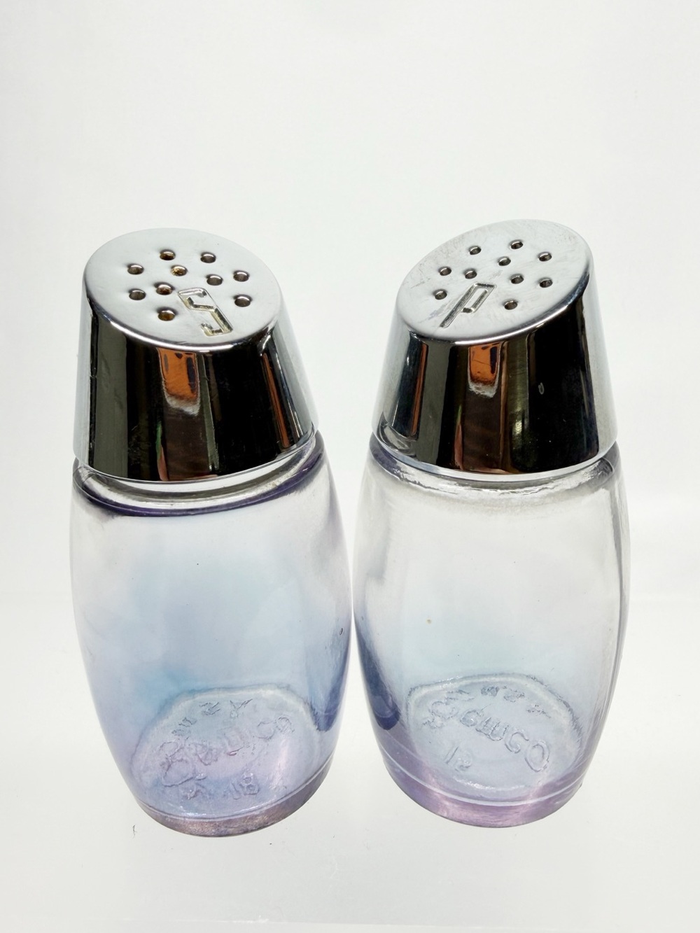 Vintage Gemco Art Deco Iridescent Purple Blue Salt Pepper Shakers